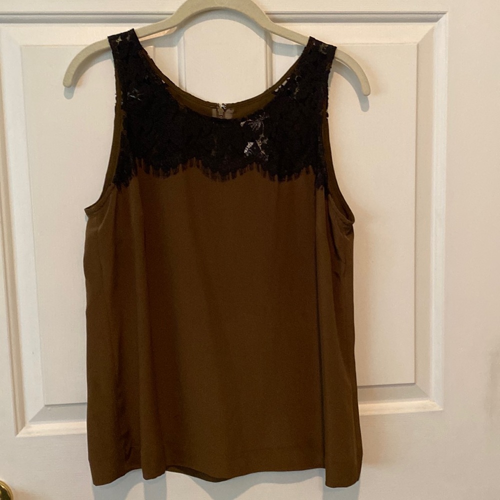 Never-worn 100% silk and lace tank top.